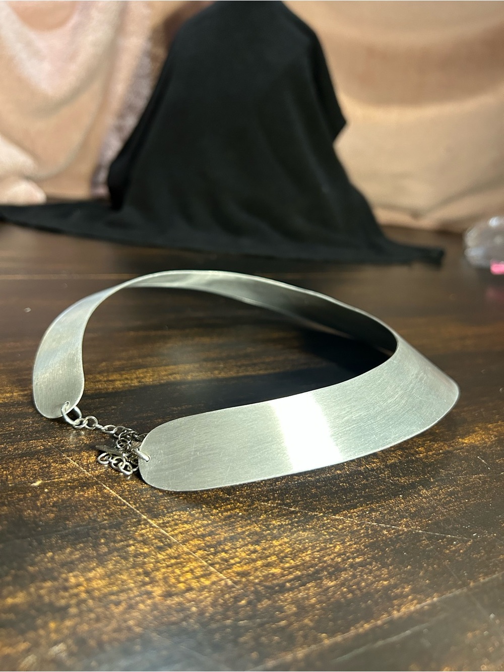 90’s vintage Brushed Silver Collar Necklace and bracelet set -  Jewelry Necklace - Picture 3 of 10